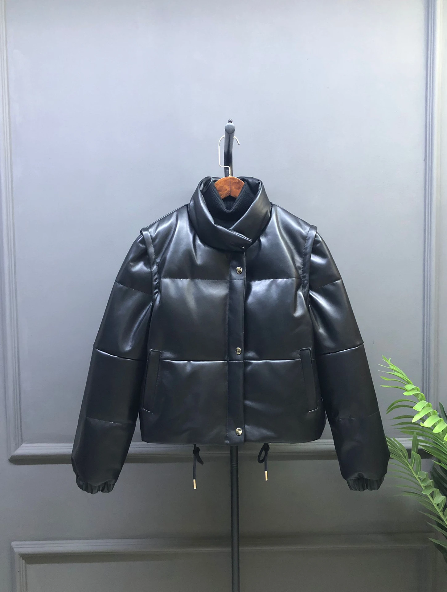 Echt leer of pufferjas Dames losse ritssluiting Afneembare schapenvachtjas Casual leren jas Warmte-rits