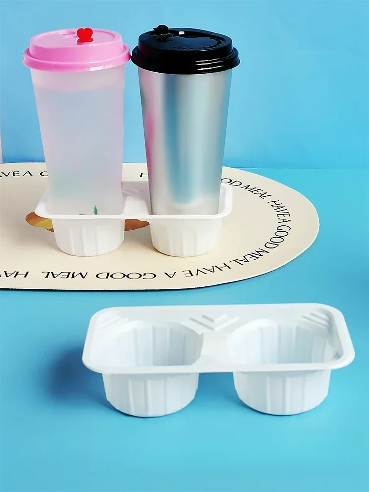 125pcs Milk Tea Takeaway Packaging Cup Holder Disposable Plastic Base Black 3 holes Coffee Beverage Anti Scattering Fixed Tray