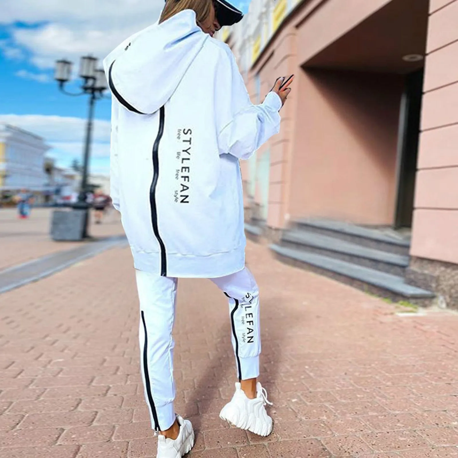 Letter Printing Harajuku Hoodies Set Women\'S Long Zipper Front Loose Long Sweatshirts Jogger Pants Set Y2k Sudaderas De Mujeres