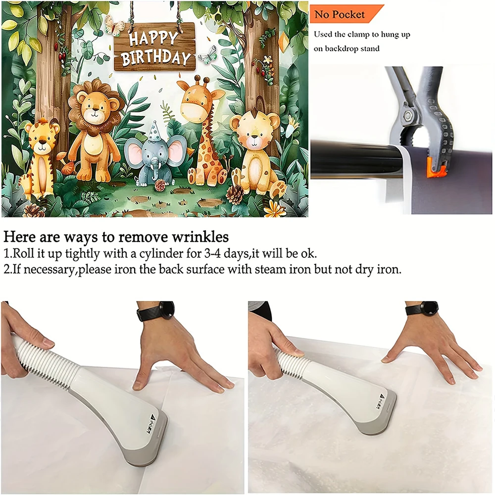 Jungle Animal Safari Party Backdrop Kid 1st Happy Birthday Party Shoot Photography Background Newborn Baby Shower Decor Banner