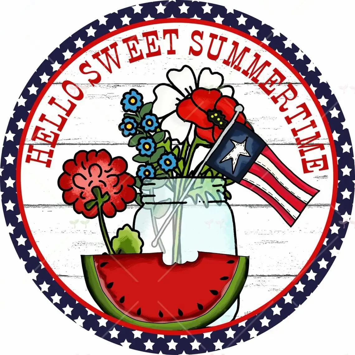 Primitive Hello Sweet Summertime Patriotic Sign Rustic Wreath Sign July 4Th Sign Wreath Patriotic Decor Rustic Sign for Home Far