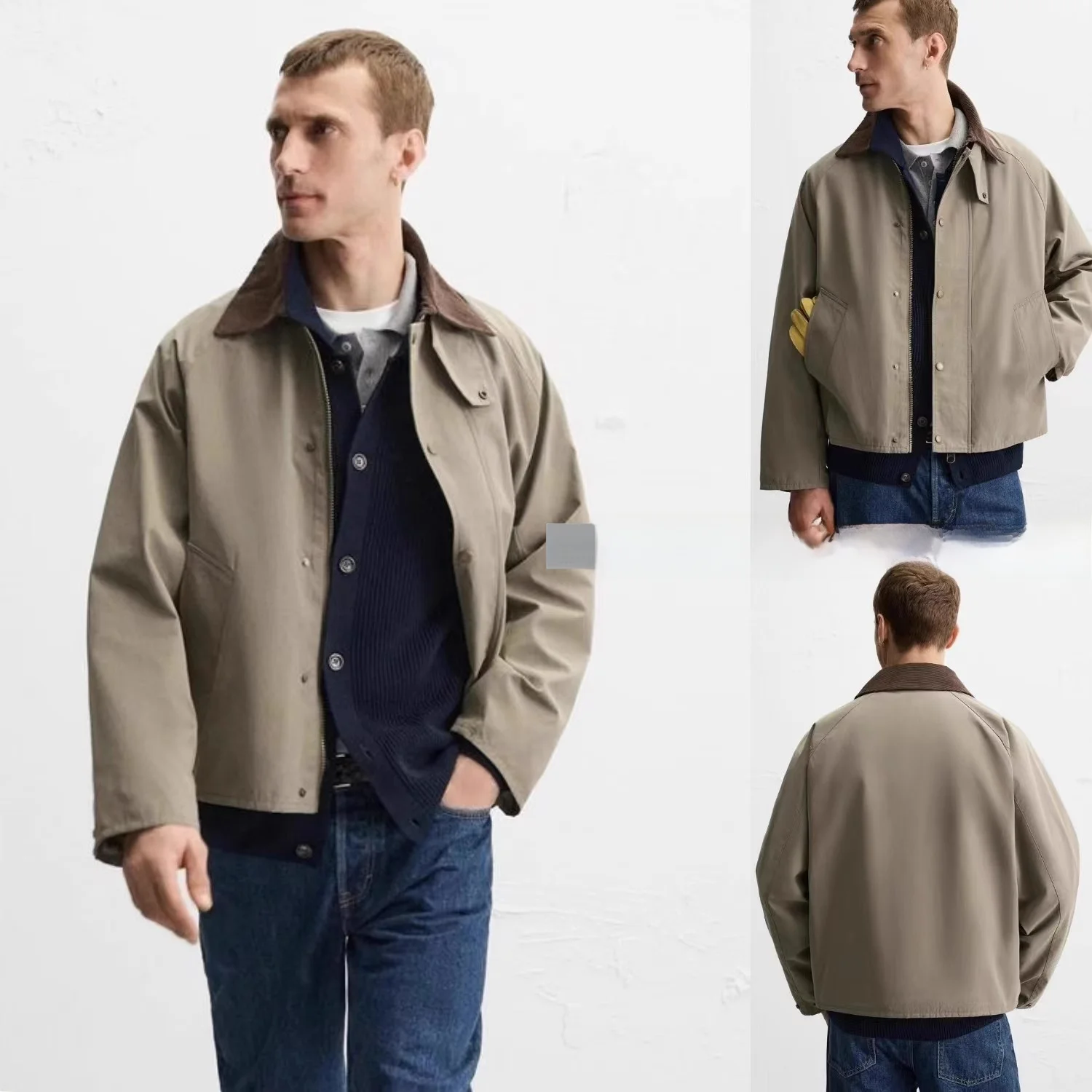 

Весна 2024, мужская свободная лоскутная вельветовая мягкая верхняя одежда с воротником-джате, длинная молодежная мода весна-осень-зима