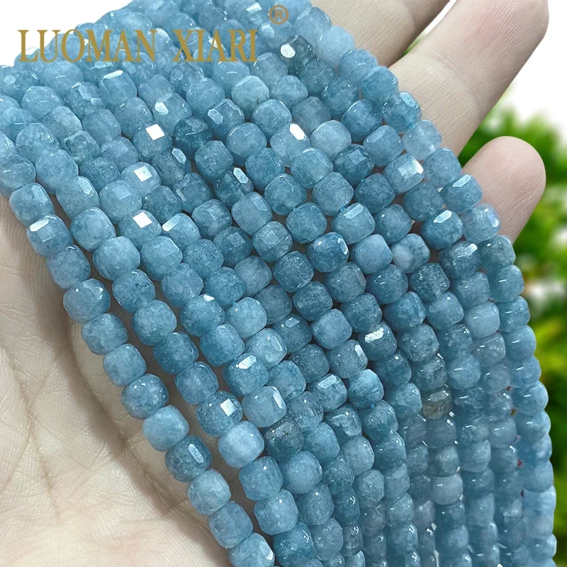 5x5MM Faceted Cube Natural Stone Chalcedony Blue Angelite Loose Square Spacer Beads for Jewelry Making Diy Bracelet Accessories