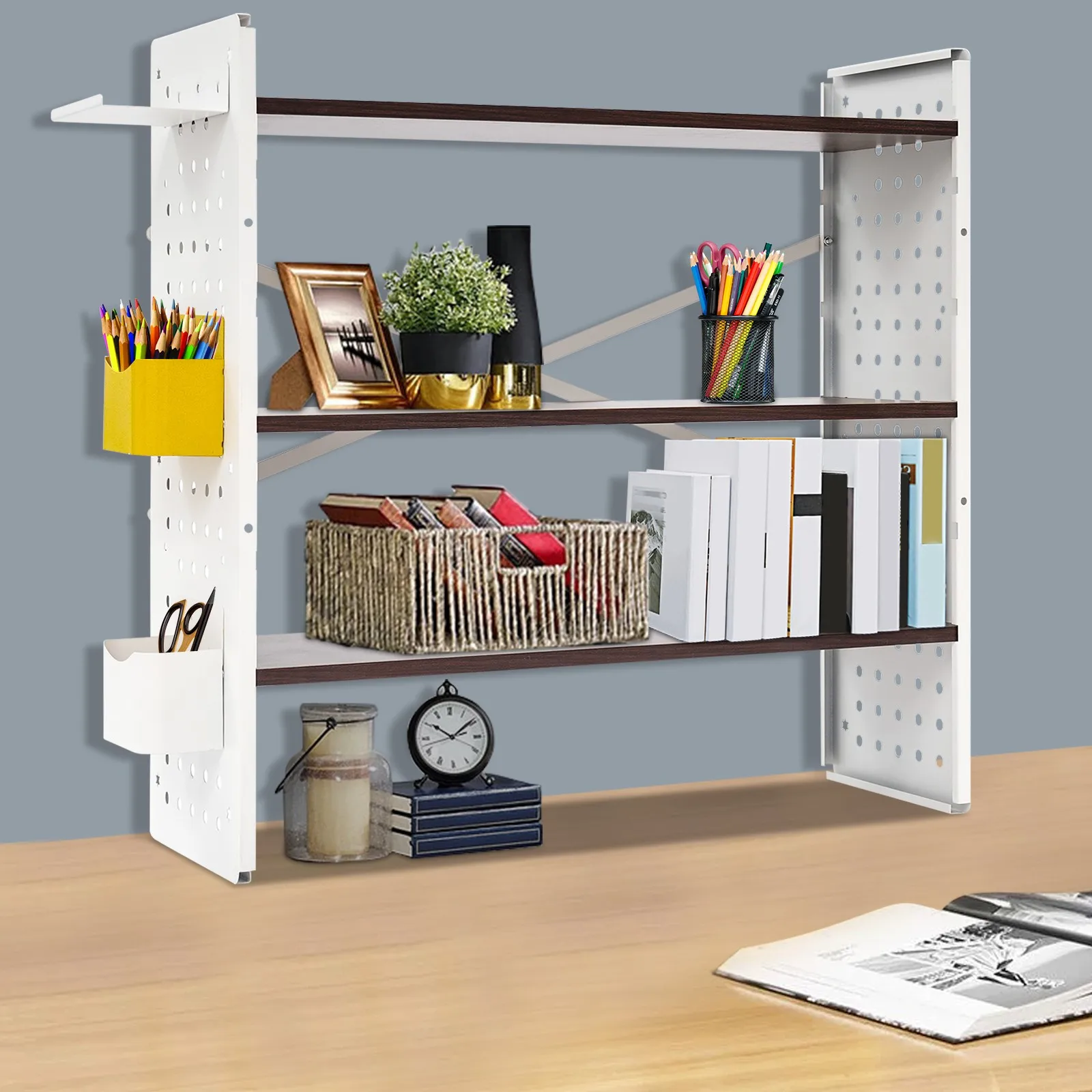 

Desktop Bookshelves Home Office Organizer Wooden Storage Shelf