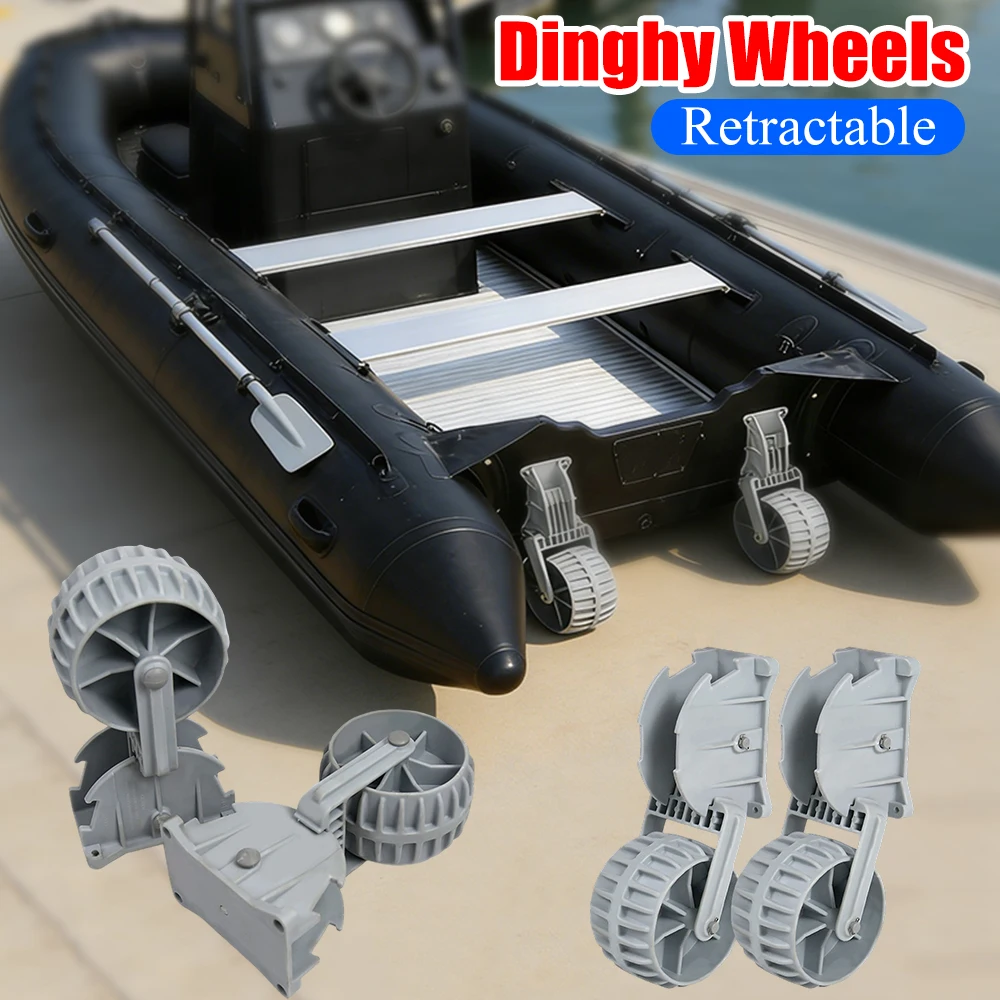2-Pack Flip Up Retractable Dinghy Wheels Lightweight Inflatable Boat Launching Wheels Boats Dolly for Raft Small Kayak