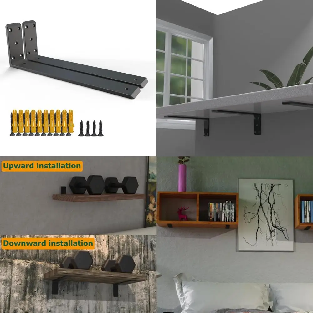 

Heavy Duty 18 Inch Metal L-Shaped Countertop Support Brackets, Black Industrial Strength Hidden Shelf Brackets for Sturdy Mounti