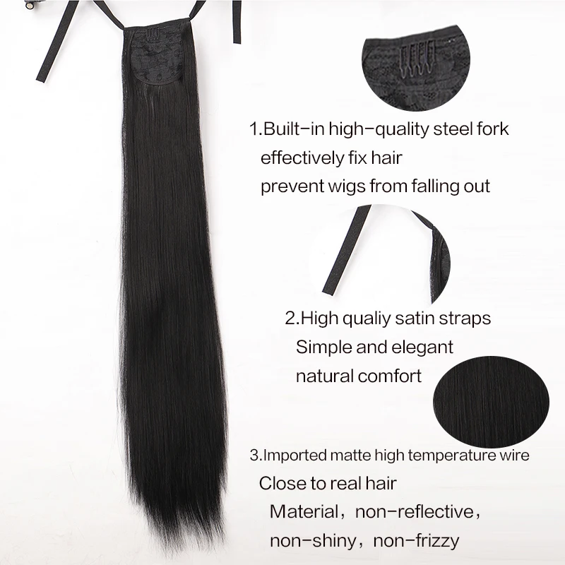 Synthetic Long Straight Red Ombre Ponytail Hairpiece Natural Fake Velcro Wrap Clip-on Ponytail Extensions Afro Ponytail