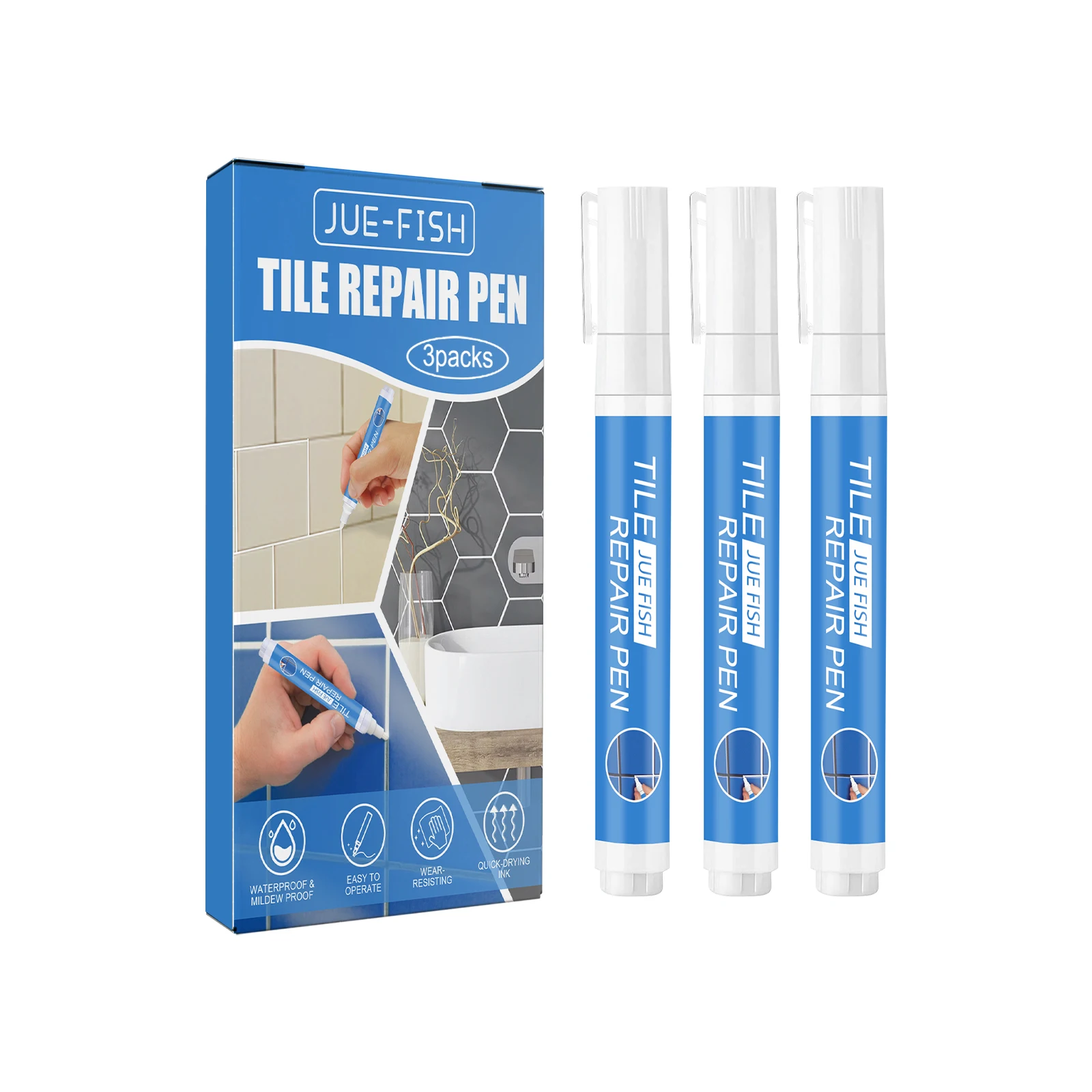 3 Packs Tile Grout Paint Pen Waterproof Mildew Proof White Tile Paint Marker Tile Repair Beauty Pen for Walls Floors Tile Gaps image 6