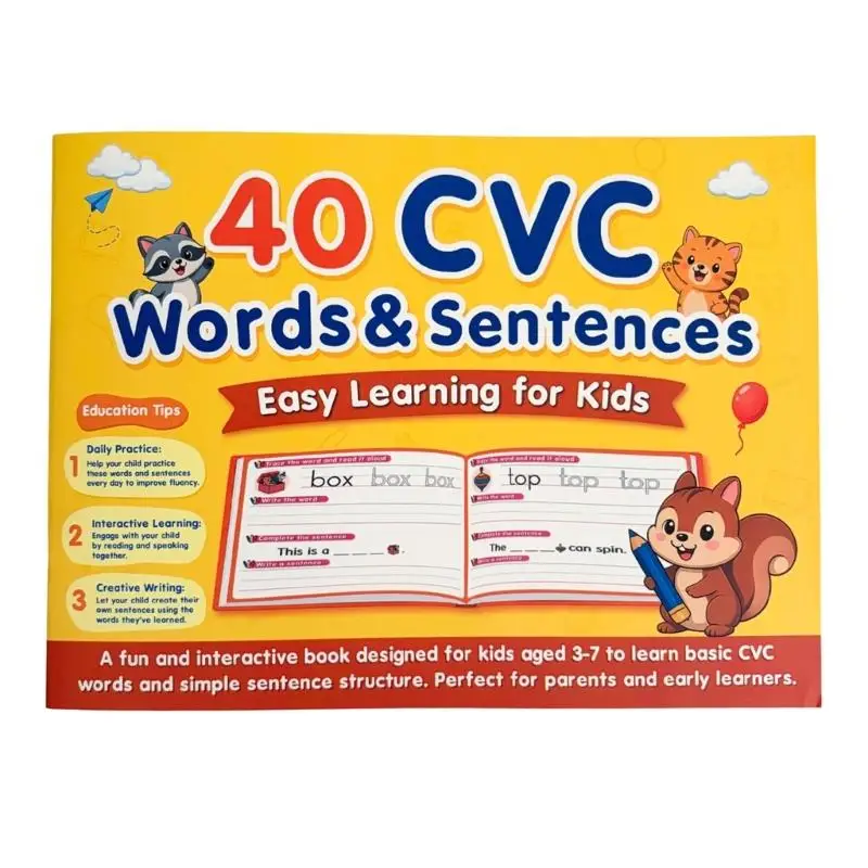 31BA Preschool Phonics Workbook with Guided Writing Practice, CVC Word and Sentence Practice Book, 28X21CM with 40 Practice