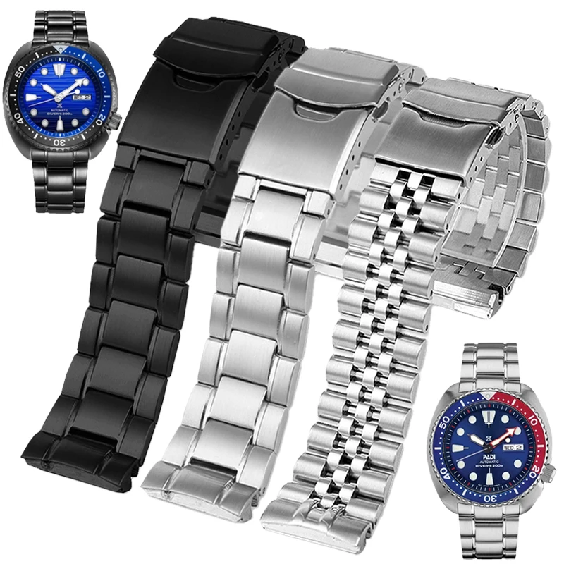 22mm Men's Solid steel strap For Seiko PROSPEX Series abalone SRPA21J1 SRPE99K1 SRP777 SRPC25 773watchband Black Silver Bracelet