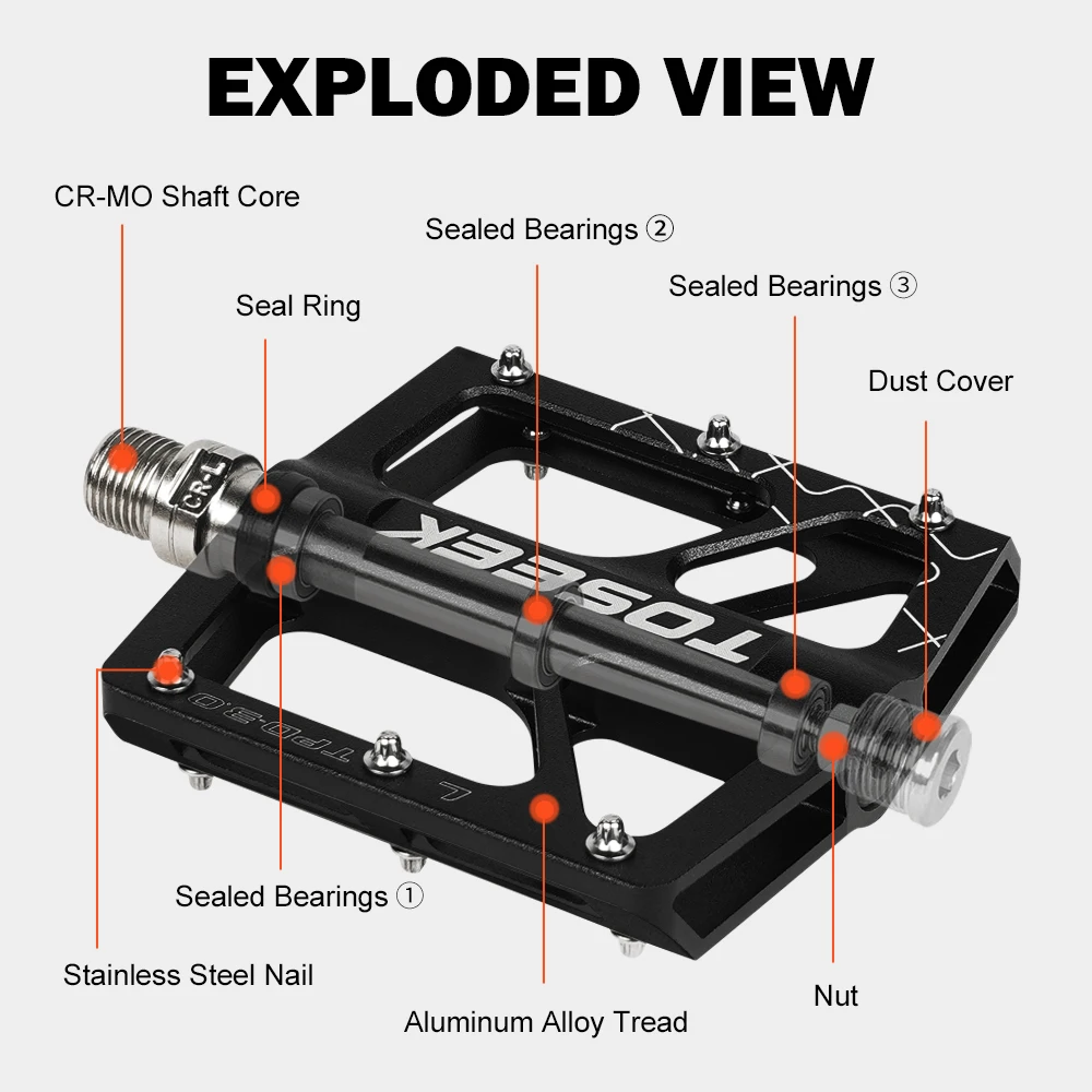 TOSEEK 3 Bearings Pedal Bicycle Bike Pedal Ultralight Anti-slip Footboard Bearing Quick Release Aluminum Alloy Bike Accessories