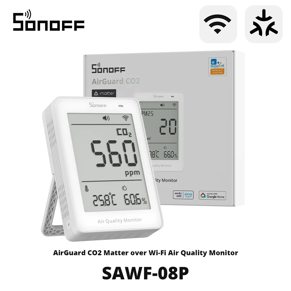 SONOFF SAWF-08P AirGuard CO2 Matter over Wi-Fi Luchtkwaliteitsmonitor Mult Metrisch Milieu Matter Compatibel Alexa Apple Home