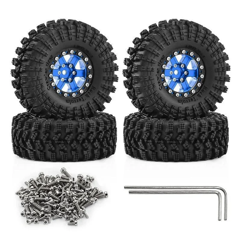 1.3 Inch Aluminum Wheels and Tires Set 4Pcs for TRX4M SCX24 FCX24 AX24 FCX18 Ascent18 FMS LC80 Hilux 1/18 1/24 RC Crawler Upgrad