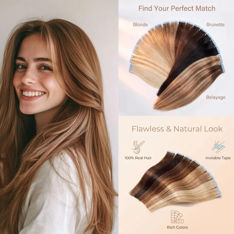 100% Human Hair Tape In Extensions 20pcs 22inch #613 P27-613 50g Quick Tape For Party Night Volume Wholesale