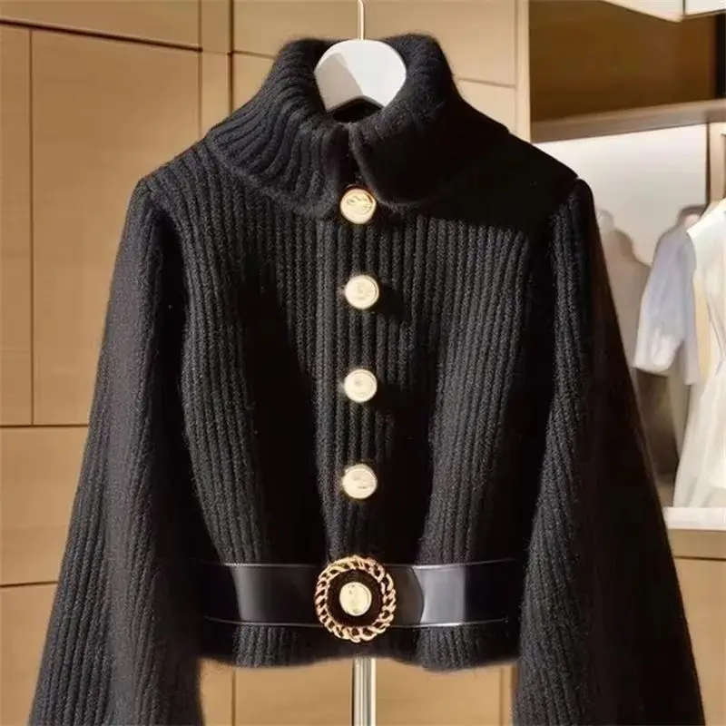 Designed Good-looking Knitted Sweater Women 2026 Spring Autumn New Korean Black Sweater Jacket Cardigan Coat Female Knitwear