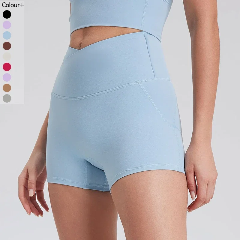 Women Summer Yoga Shorts Solid Color Slim Fit Gym Running Shorts Breathable Quick Dry High Waist Gym Tights Female Sportswear