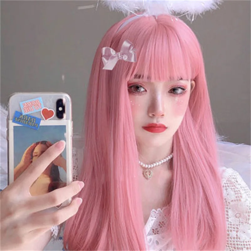 DARLING National Team Strelitzia Pink Long Straight Hair Matte High Temperature Silk Lolita Full Wig 02