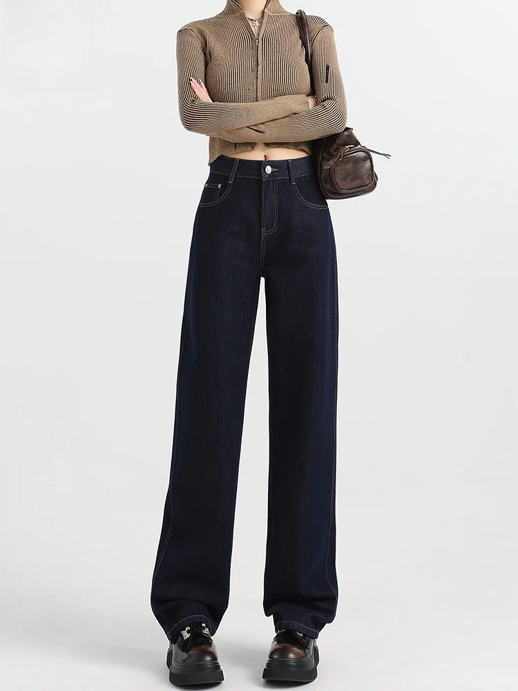 

Свободные джинсы с высокой талией, прямые джинсы, женские темно-синие широкие брюки, повседневные зимние сезоны Faion