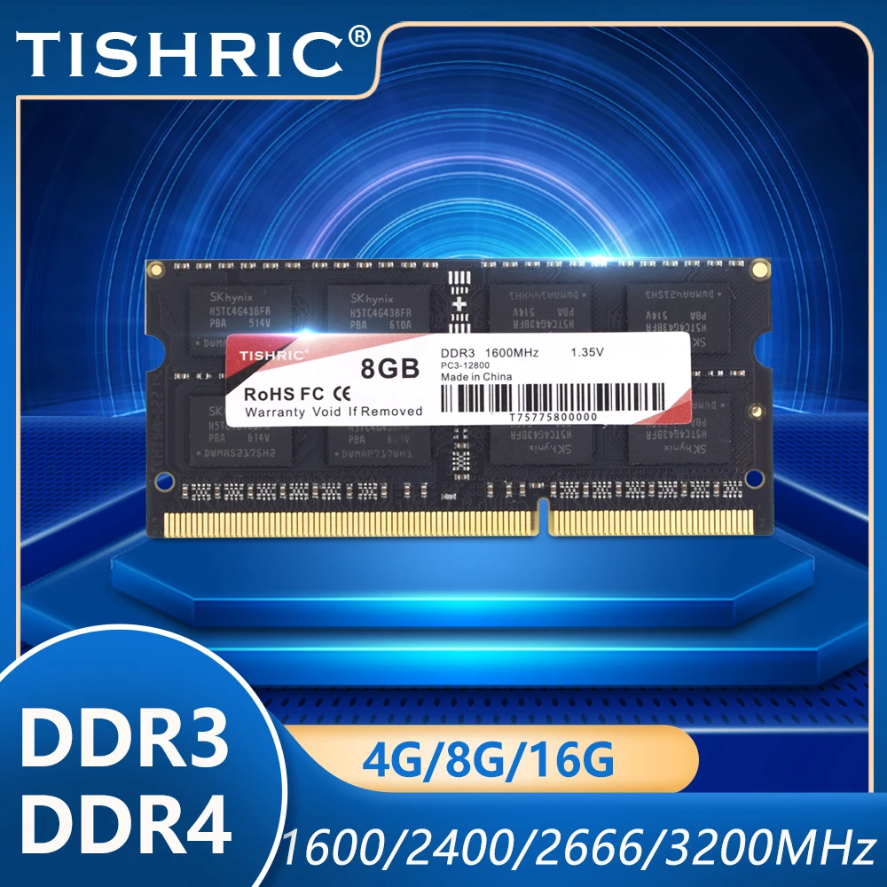 

TISHRIC Ram Memory DDR3 DDR4 4GB 8GB 16GB Notebook Ram 1600 2400 2666 3200MHz High Performance Laptop Ram Memory