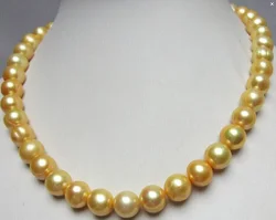 18 inch AAA Japanese Akoya 9-10mm gold pearl necklace with 14K gold buckle《Same bracelet 7.5-8i inches》《earring 》