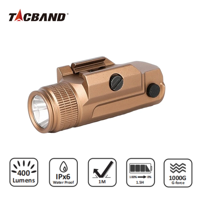 TACBAND Super Bright 400 Lumen Rechargeable USB Charging Tactical Flashlight Strobe Light IPx6 Waterproof Hunting Shooting Tools