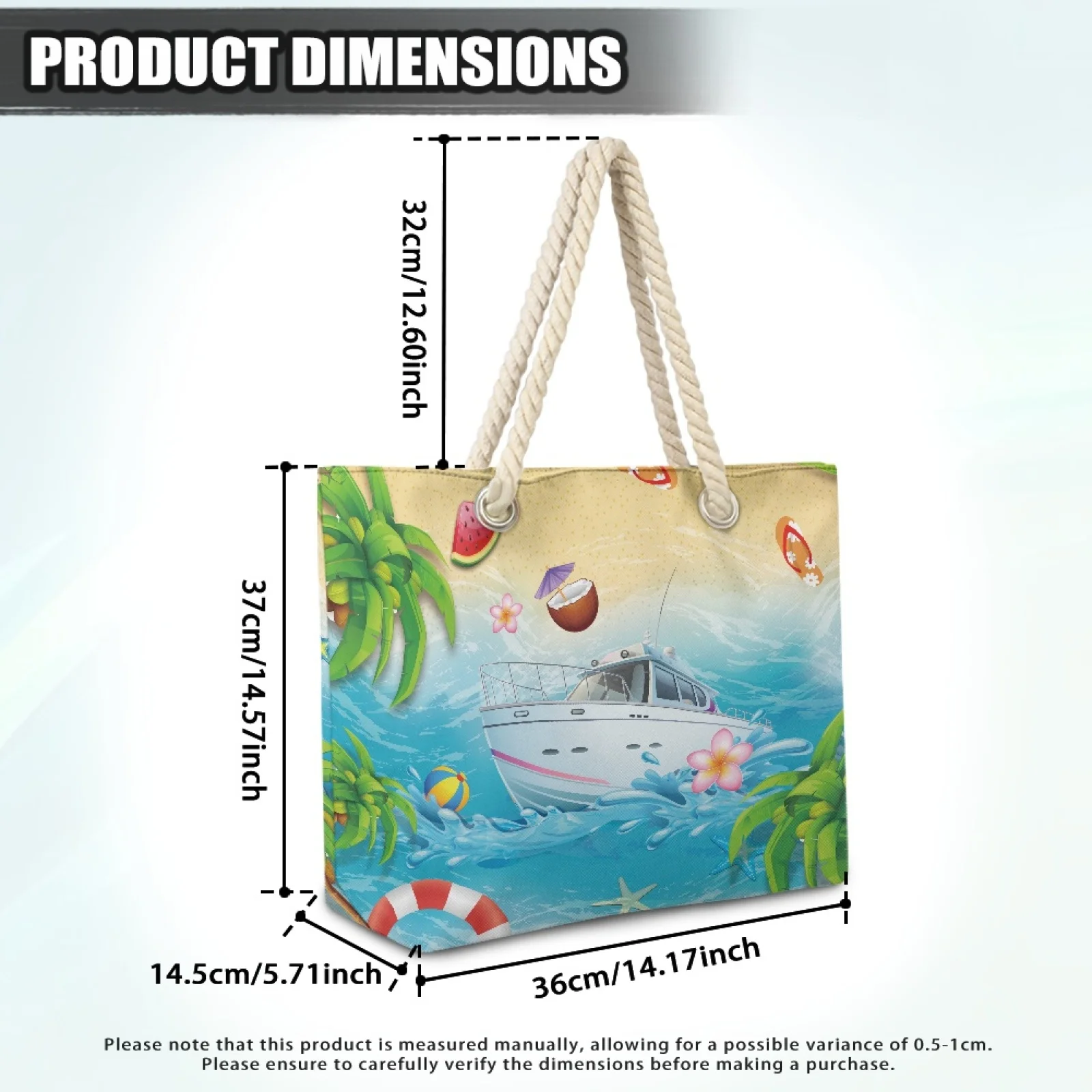 حقيبة كتف نسائية كاجوال من القماش من HYCOOL حقيبة يد كروس على طراز الشاطئ مطبوعة للسيدات #4