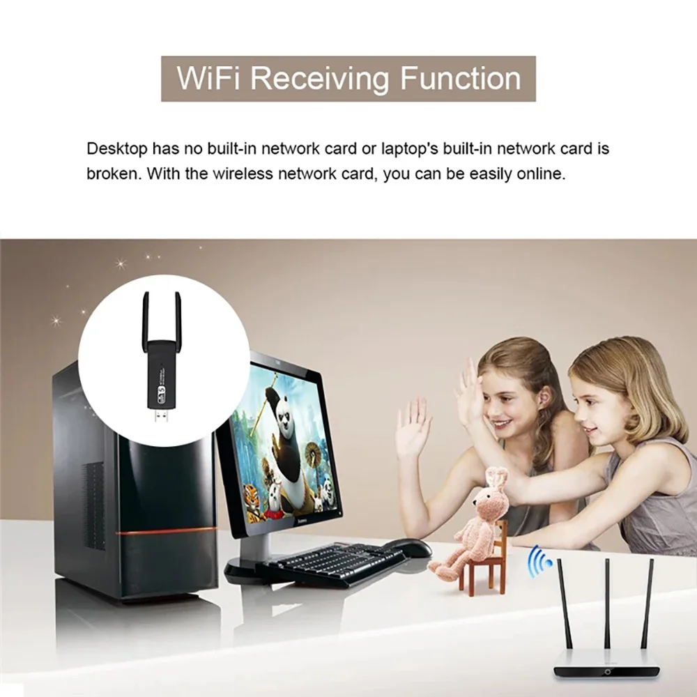 Bluetooth WIFI Adapter 5G Wi Fi Receiver Dual Band 1300M Wireless USB3.0 Network Card Wi-Fi Dongle Antenna For PC/Laptop Win10