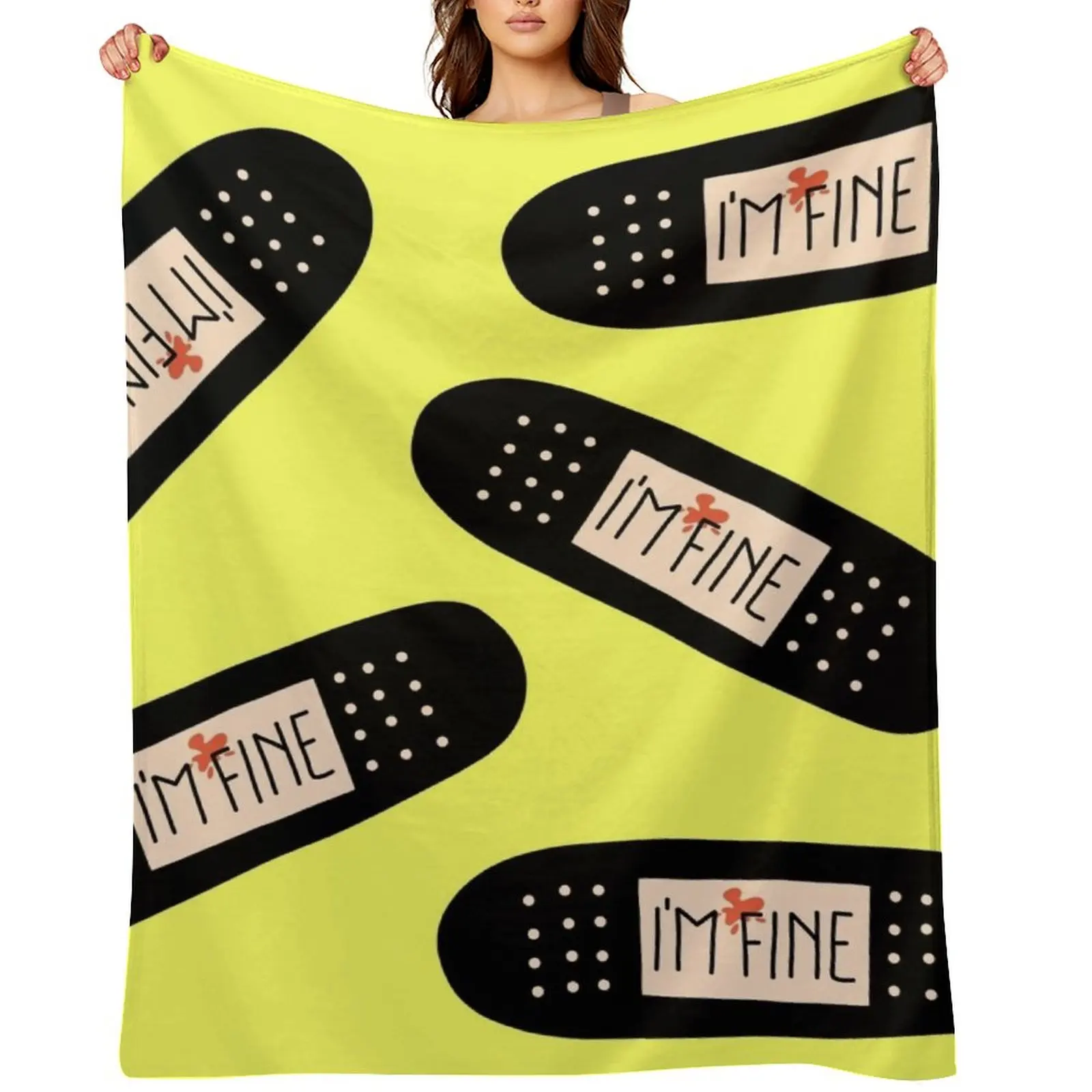 

I'm Fine- Band Aid Throw Blanket Nap Camping Decoratives Plaid Blankets