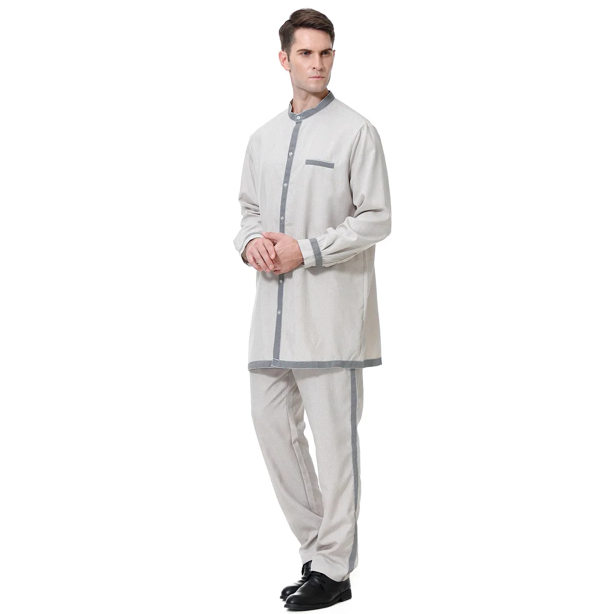 Men Jubba Thobe Muslim Two Pieces Set For Male Pakistan Dubai Saudi Abaya Prayer Islamic Clothing Worship Suit Arabic Ramadan