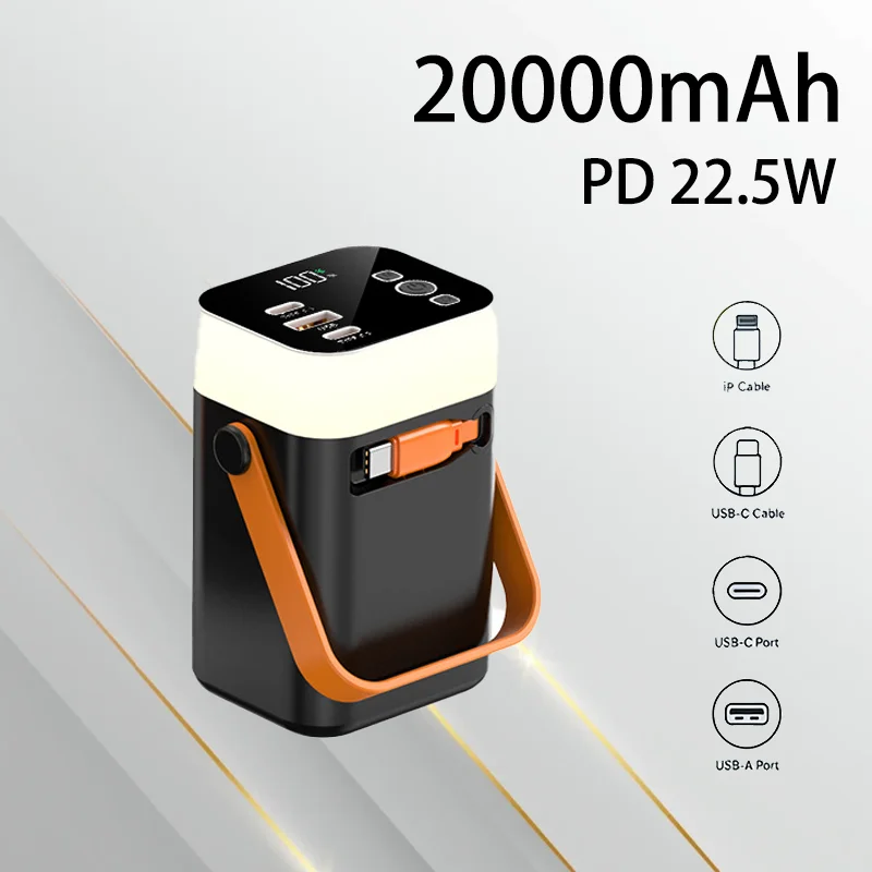 

20000mAh Power Bank Large Capacity Portable with LED Light for Outdoor Camping Emergency Charging Mobile Phone Daily Use