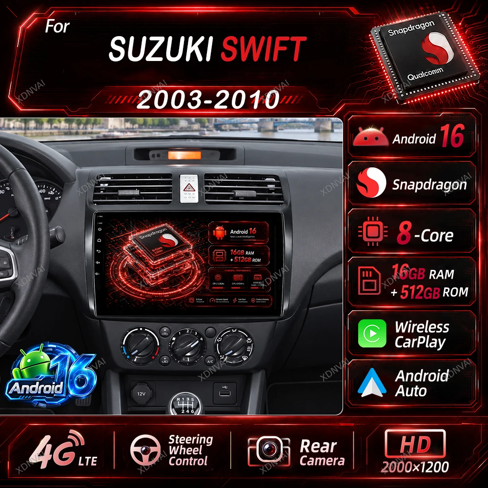 Android 16 Car Radio For Suzuki Swift 2003 - 2006 2007 2008 2009 2010 Video Player Multimedia Stereo Autoradio 4G LTE Carplay BT