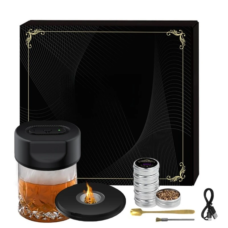 USB Charging Cocktail Smoker, Flameless Electric Smoke Infuser, Multi Flavor Wood Chips Cold Smoke Kit For Drinks Food