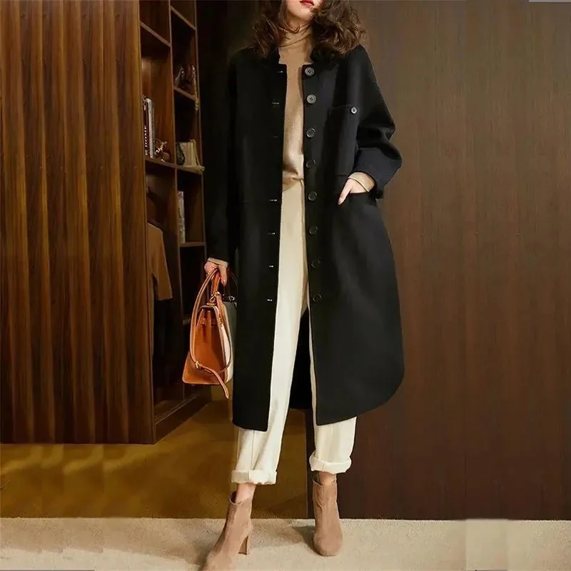 

Y2K Autumn Winter Long wWoolen Windbreaker 2024 New Thicken Women's Clothes Solid Colour Trench Coat Fashion Overcoat Female