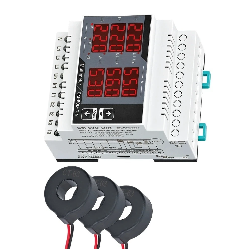 Dsp EM-XXD-DIN Digital Multimeter, Contains 3 C.T, Three Phase Volt(L-L),(L-N), Ampere ,Frequency, Phase Sequence Display