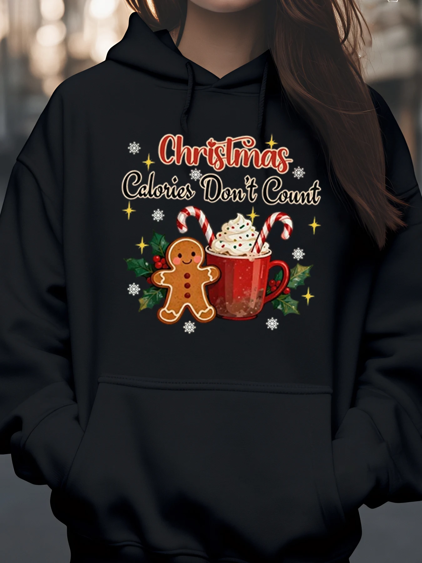 

Рождественские калории Don't Count Пряничная толстовка с капюшоном из горячего шоколада для праздничной вечеринки, женская толстовка