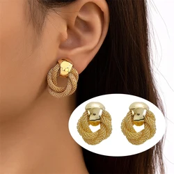 Vintage Metallic Twisted weaving Round Circle Dangle Earrings 2024 New Fashion Wedding Party Drop Earrings for Woman Jewelry