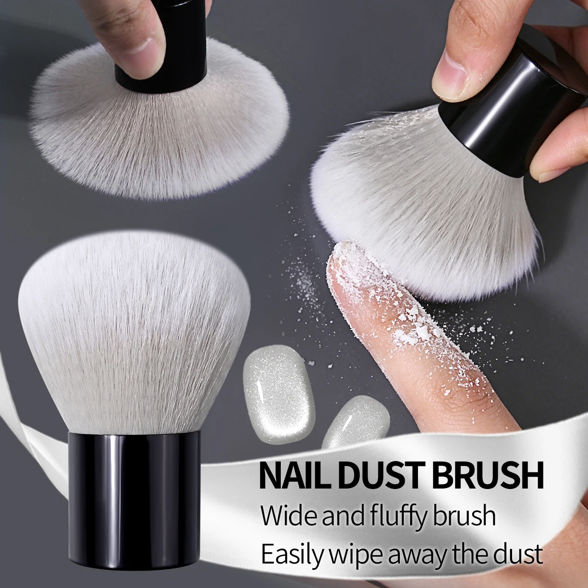 Nail Dust Brush Large Fluffy White Hair Black Handle Manicure Cleaning Brush Remove Nail Powder Dust For Acrylic Nails Salon DIY