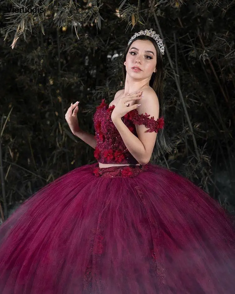 فساتين Quinceanera الفاخرة باللون العنابي لعام 2022 مع خرز بدون أكمام فستان حفلة حلو 15 16 فستان Vestidos De 15 Anos quinceanera #3