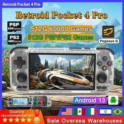 Retroid Pocket 4 Pro Handheld Game Console 4.7Inch Touch Screen Android 13 Pegasus G HD Output WiFi6.0 Bluetooth 5.2 PSP PS2