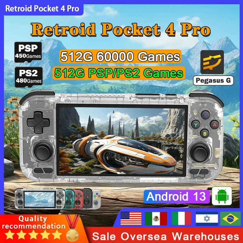 Retroid Pocket 4 Pro Handheld Game Console 4.7Inch Touch Screen Android 13 Pegasus G HD Output  WiFi6.0 Bluetooth 5.2  PSP PS2