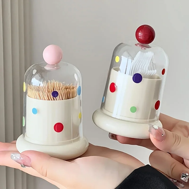 Dust‑Proof Acrylic Storage Box, Polka‑Dot Decor Container for Cotton Swabs Toothpicks, Nordic Bathroom Vanity Home Organizer
