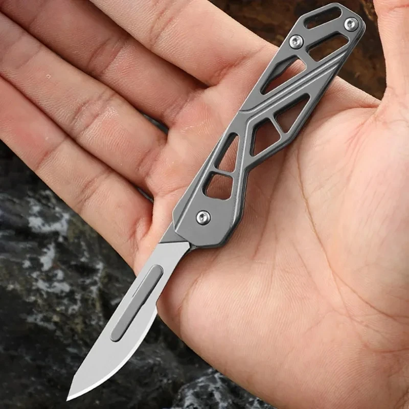 Couteau pliant à manche évidé, scalpel en acier inoxydable, coupe-déballage portable, multi-outils de survie EDC, boîte de scalpel, nouveau