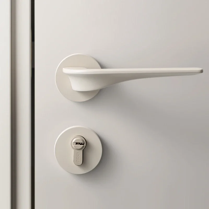 

Beige minimalist silent indoor bedroom room door lock postmodern Nordic style magnetic door handle simple door lock