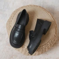 Women Black/Reddish Brown Platform Loafers Round Toe Chunky Sole Slip On Penny Loafers Comfortable Casual Office Shoes - Image 2