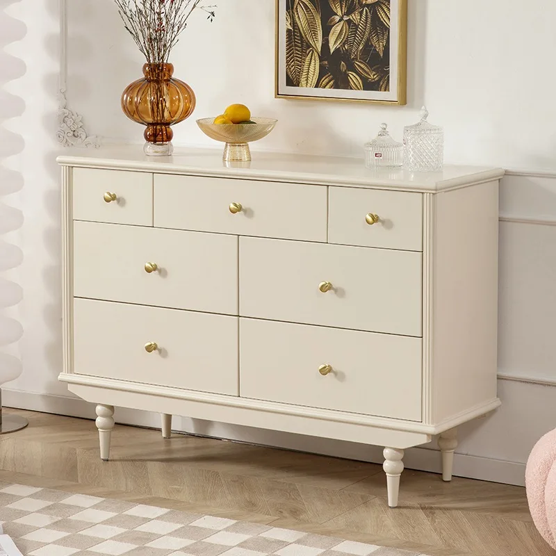 Seven chest cabinet all solid wood white American light luxury furniture pure log storage cabinet living room entrance cabinet