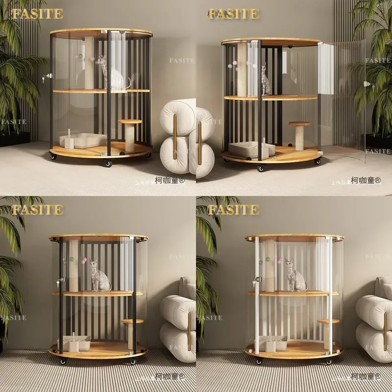 For Cat Small Cylindrical Villa 4 Floors 360 Panoramic View Movable Pet House Portable Real Wood Furniture Indoor Outdoor