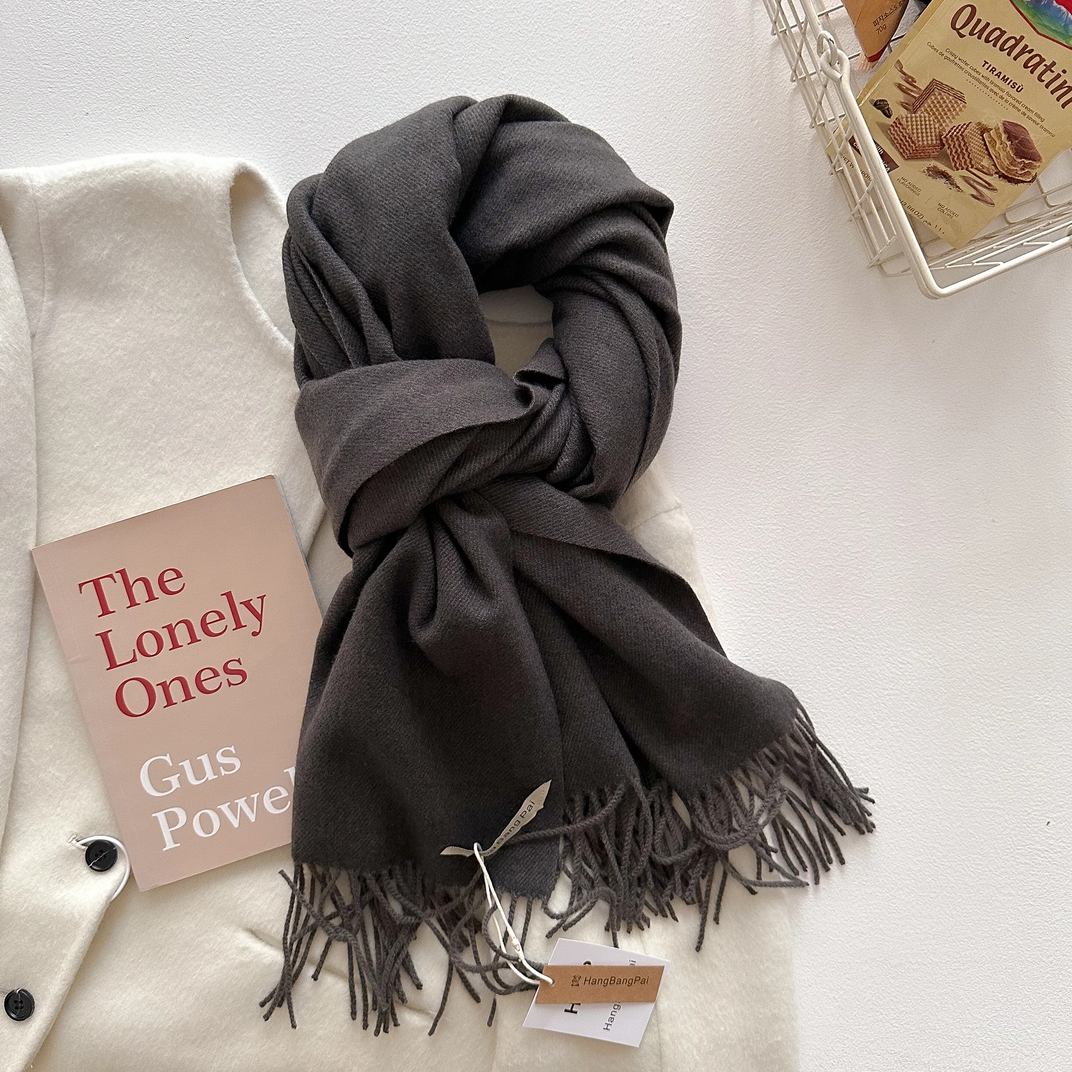 2023 neue Winter Wolle Schal Für Frauen Lange Warme Kaschmir Schals Hijab Solide Dame Schal Wrap Weibliche Pashmina Bandana Kopf schals – Detail 12