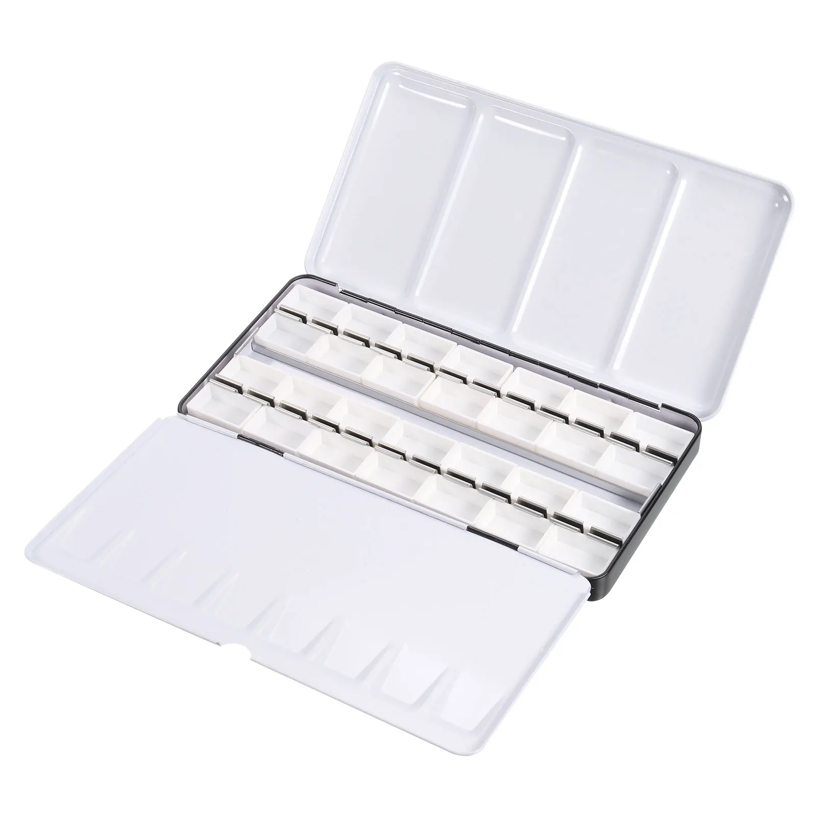 Art Metal Watercolor Tin with Fold-Out Palette Watercolor Tray Palette with 28pcs Empty Watercolor Half Pans Palette Paint Case