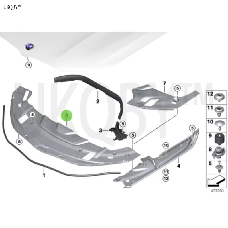 Sealing strip side panel right expansion rivet middle engine compartment cover plate buffer stop 51767384707 51767384707