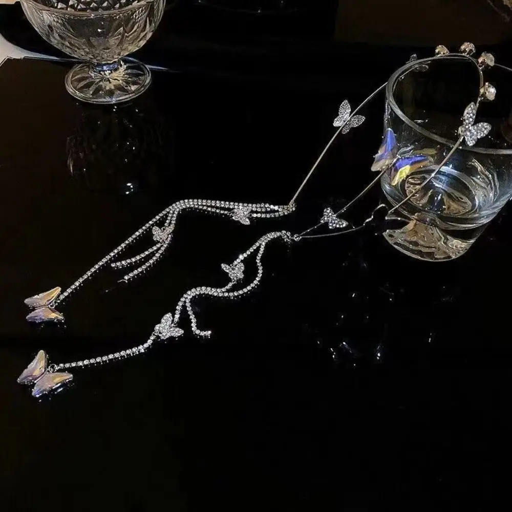 Crystal Pearl Tassel Hair Hoop Woman Tiara Butterfly Headband Headband Headdress